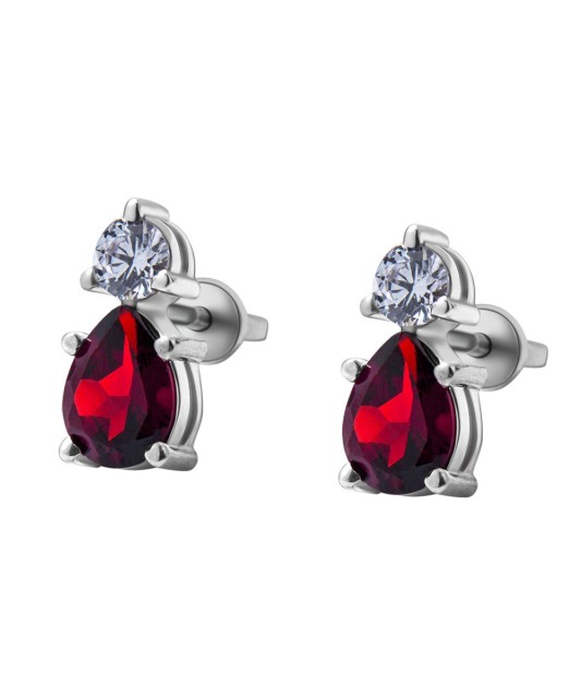 Sidabriniai auskarai su rubinu ir cirkoniu - Auskarai su brangakmeniais - Goldinga