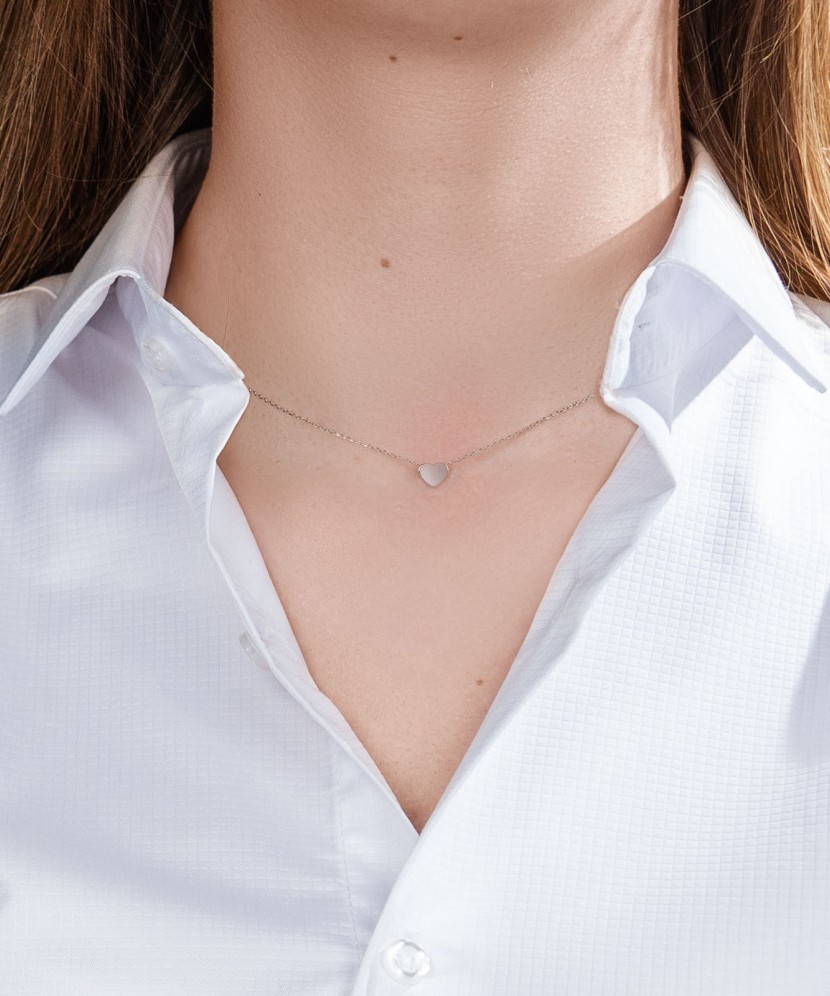 Valgest Kullast Kett Tsirkoonist Ripatsiga "Süda"