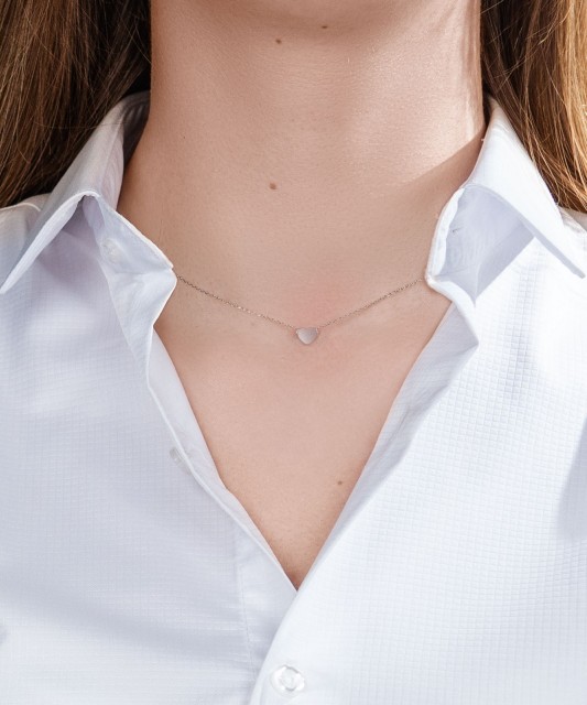 Valgest Kullast Kett Tsirkoonist Ripatsiga "Süda"