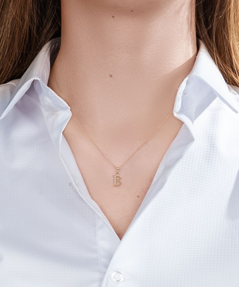 Золотой подвеска с цирконами буква B