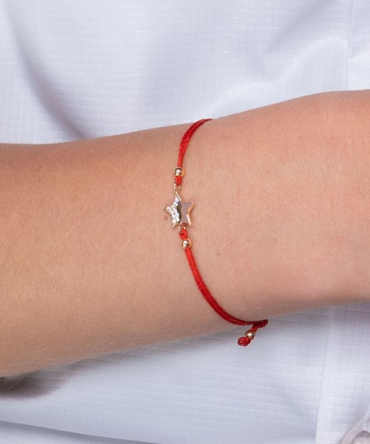 Punasest Lõngast Käevõru Kuldripatsiga "Täht"