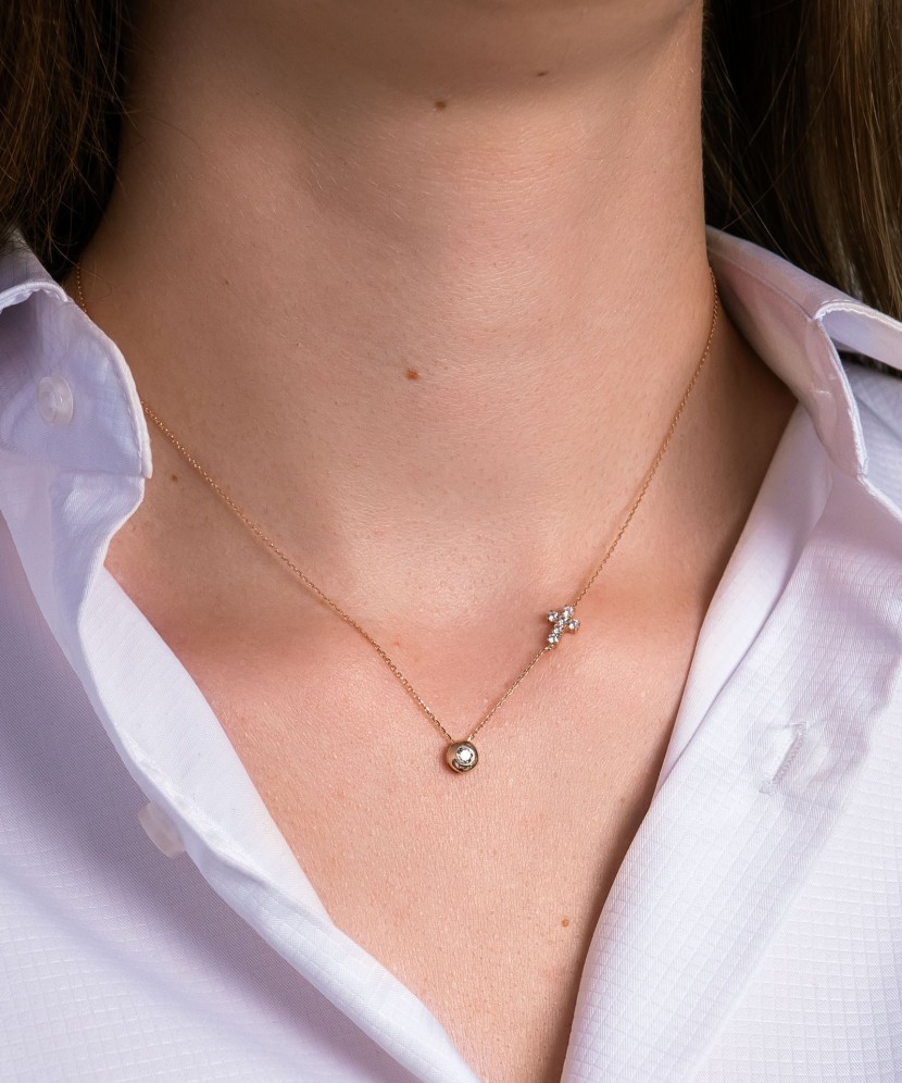 Золотая цепочка с подвеской из циркона "крест"