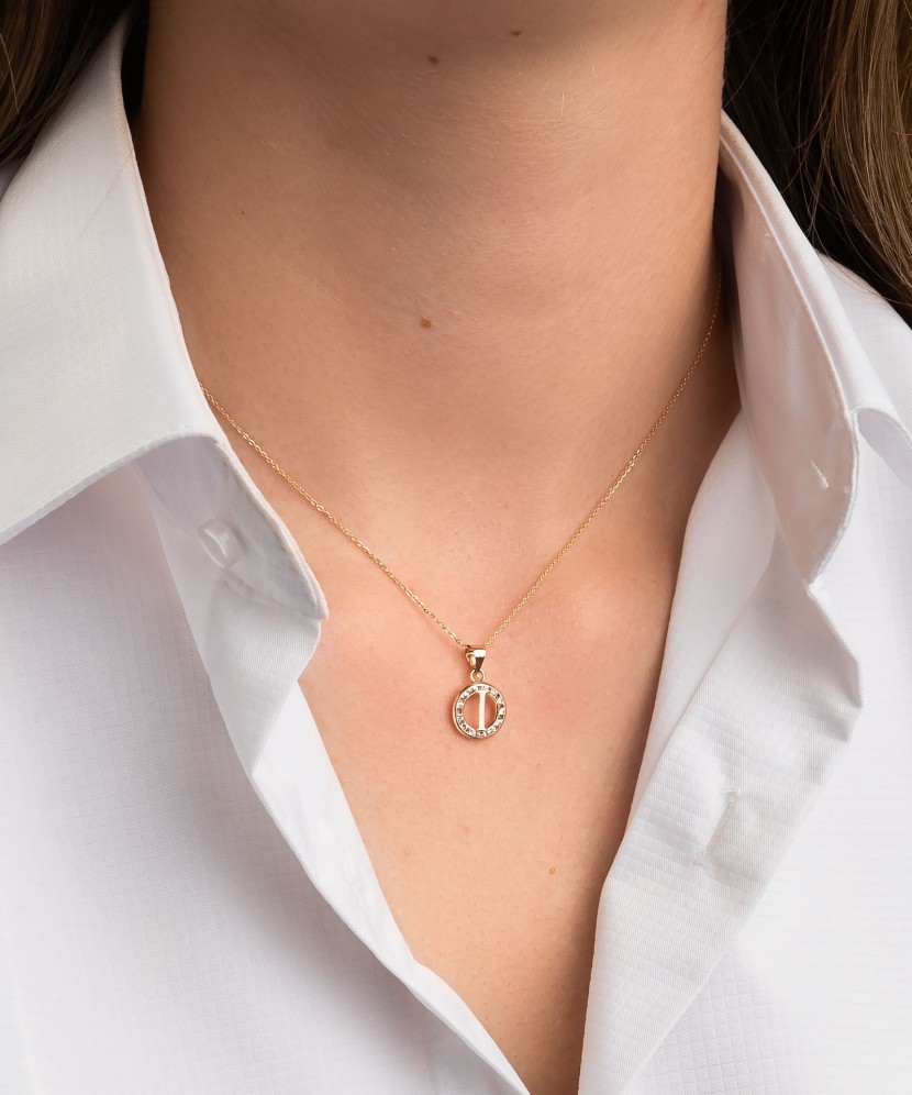 Золотой подвеска  с цирконами буква I