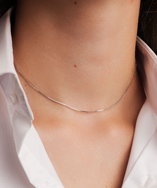 Якорная цепочка из родированного серебра"Box" 0.8mm