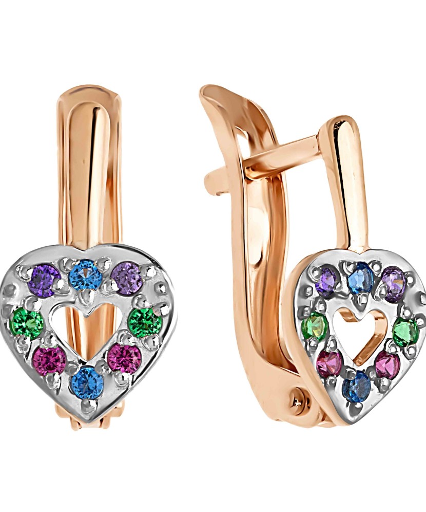 Laste kuldkõrvarõngad tsirkoonidega"Südamed"