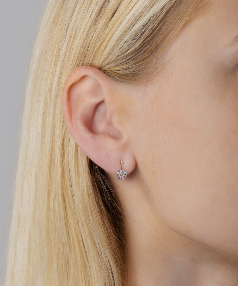 Laste kuldkõrvarõngad tsirkoonidega"Südamed"