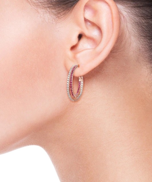 Kullatud Hõbedast kõrvarõngad nanorubiinide ja tsirkoonidega