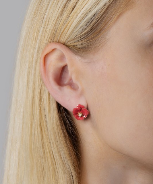 Kullatud Hõbedast kõrvarõngad tsirkoonide ja emailiga "Lill"