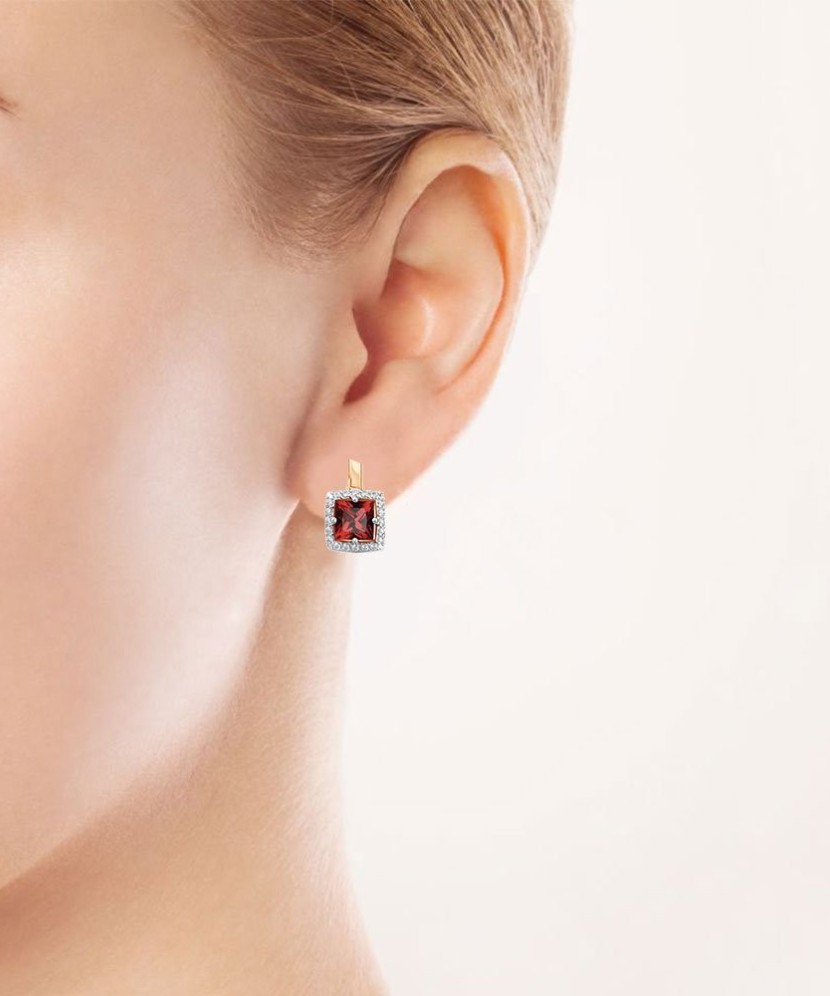 Auksiniai auskarai su granatu ir cirkoniais - Auksiniai auskarai - Goldinga