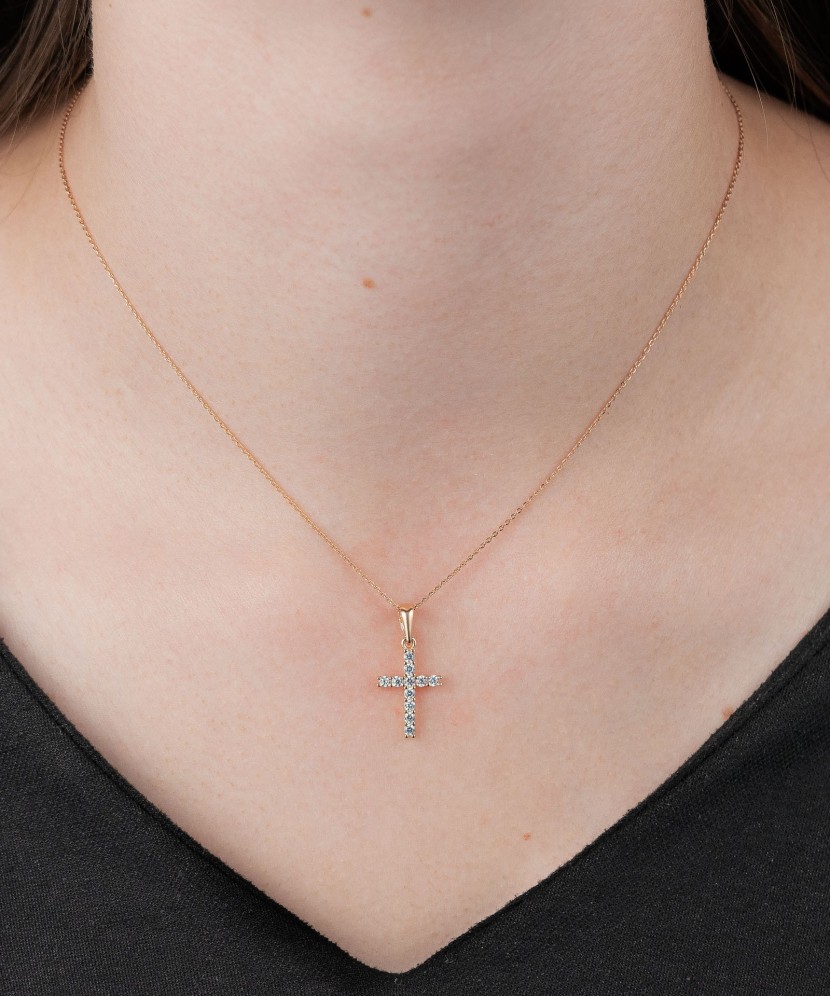 Золотой подвеска с цирконами "Крестик" 24mm