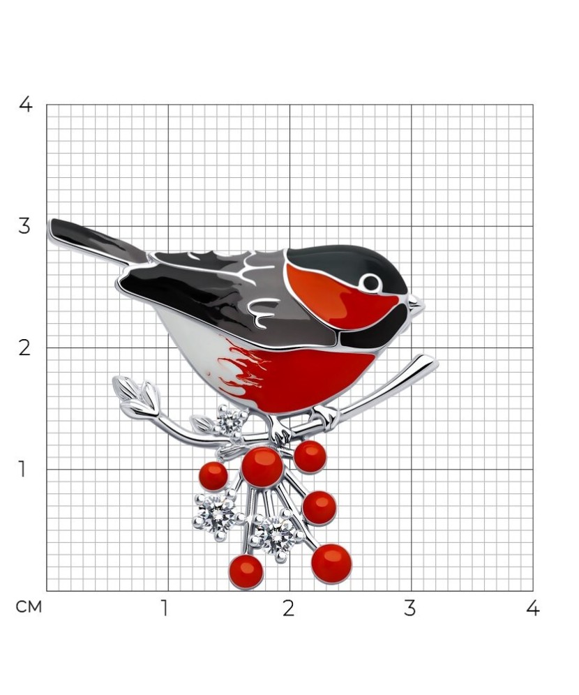 hõbedane pross emaili ja tsirkoonidega