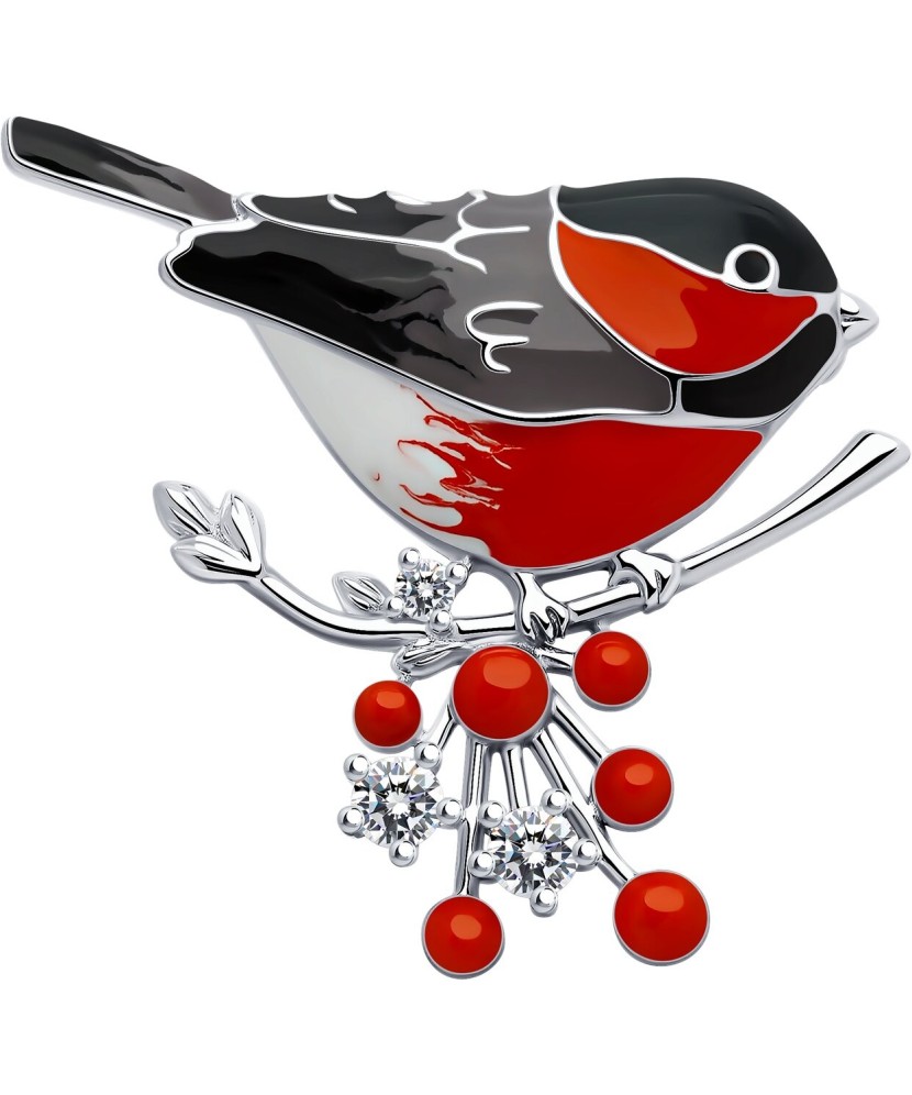 Брошь из серебра с эмалью и фианитами