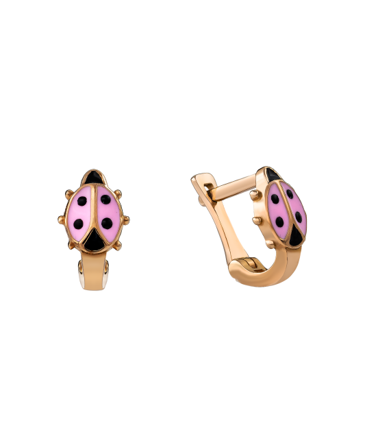Детские Золотые серьги с эмалью "божья коровка"
