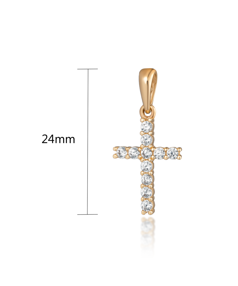 Золотой подвеска с цирконами "Крестик" 24mm