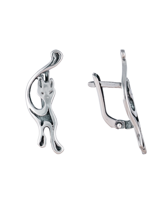 Серебряные серьги "Кот"