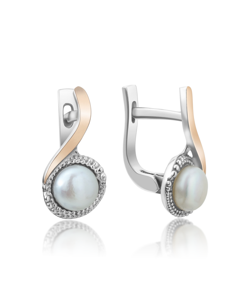 Hõbekõrvarõngad pärli ja tsirkoonidega kullatud Goldinga 022.01C