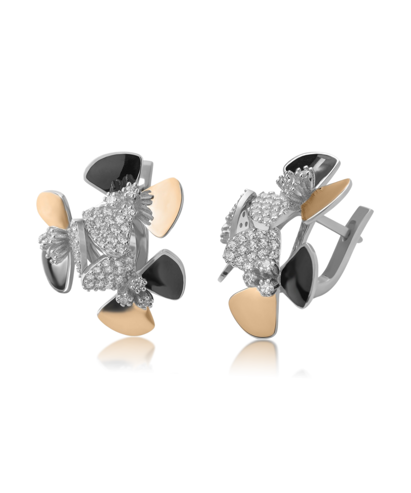 Серьги из позолоченного серебра с эмалью и цирконами