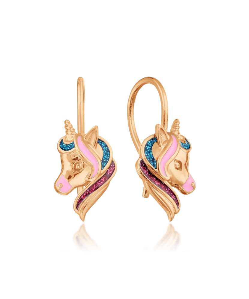 Kuldkõrvarõngad emailiga "Ükssarvik"