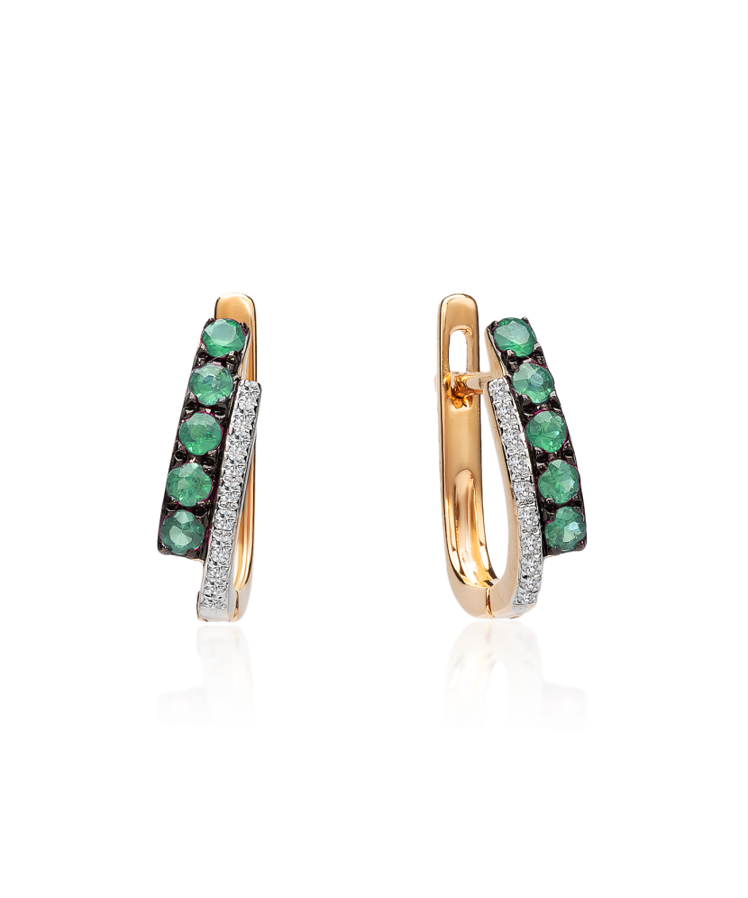 Kuldkõrvarõngad smaragdi ja briljantidega