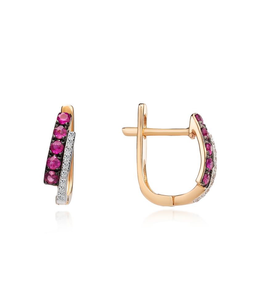 Золотые серьги с алмазами и рубинами