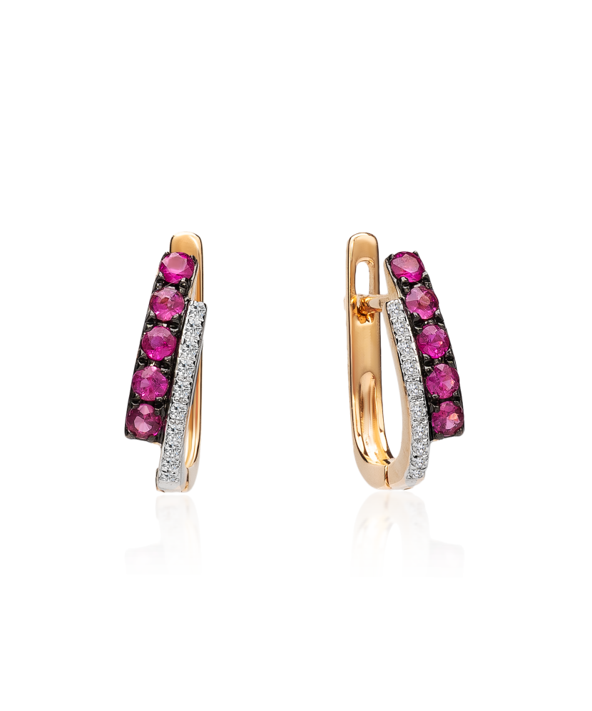 Kuldkõrvarõngad teemantidega ja rubiinidega