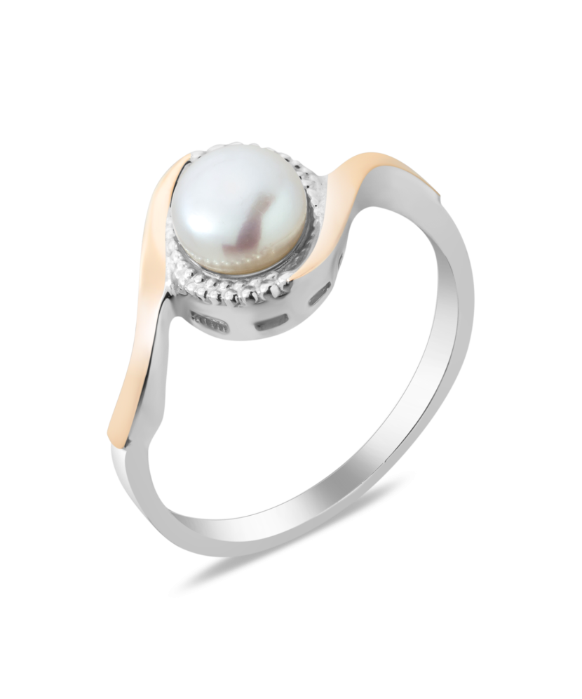 Kullatud hõbesõrmus pärli ja tsirkoonidega Goldinga 022.01K