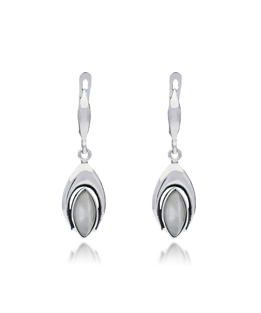 Серьги из серебра с камнем кошачий глаз