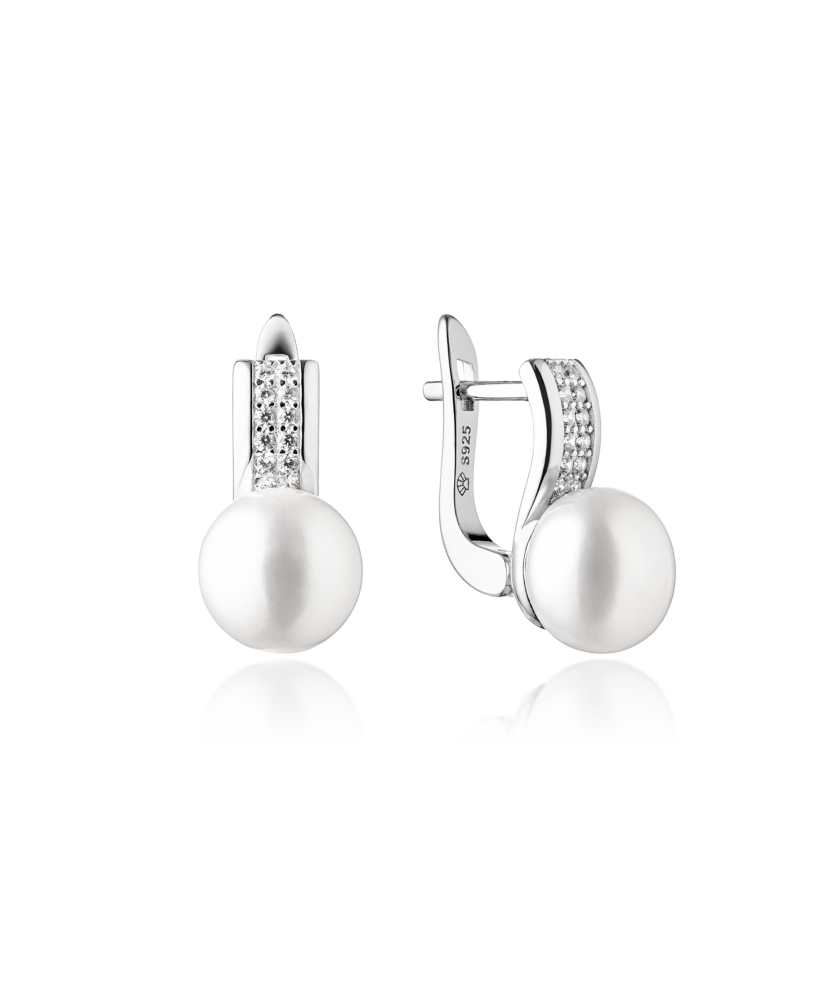 Серьги из серебра с натуральным жемчугом и цирконами