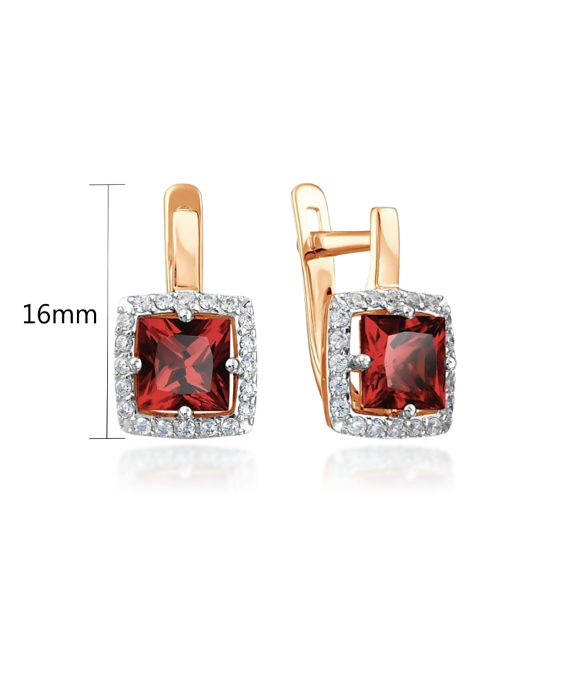 Золотые серьги с гранатом и цирконами