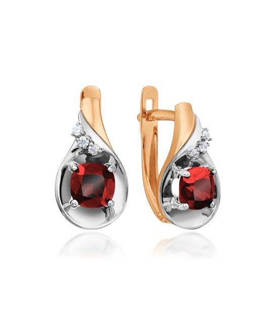 Kuldkõrvarõngad granaatide ja tsirkoonidega Goldinga T14302B242-GRAN