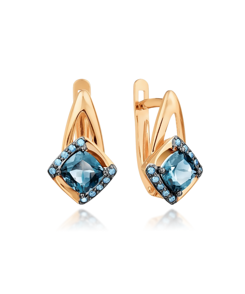 Золотые серьги с лондонскими топазами и цирконами