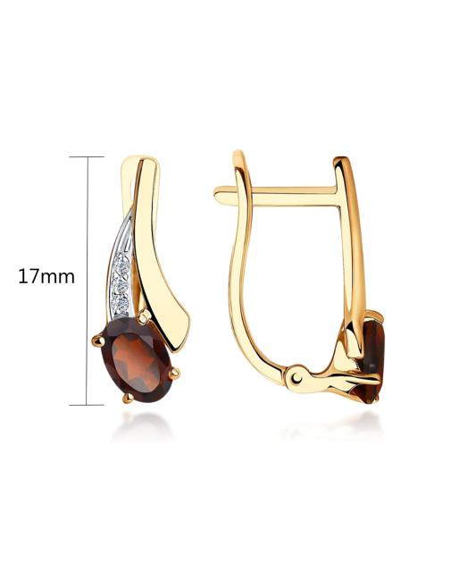 Золотые серьги с гранатами и цирконами