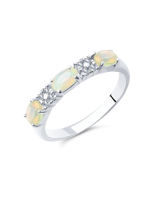 Серебряное кольцо с опалами и цирконами