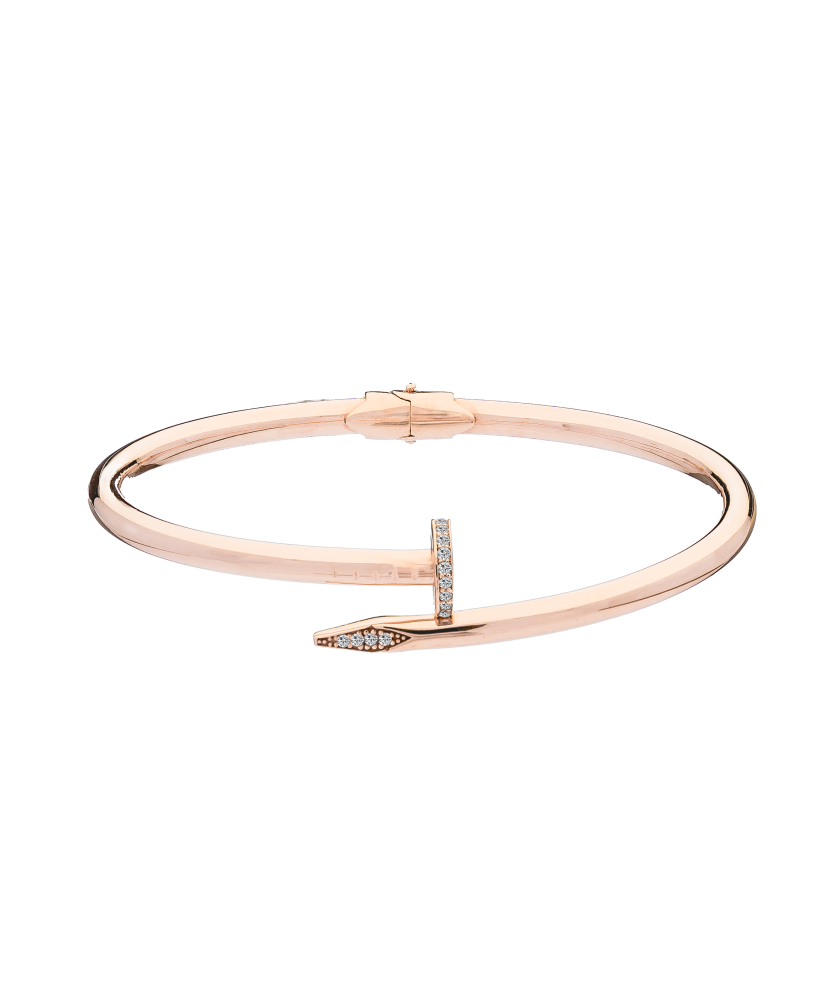 Жёсткий золотой браслет с цирконами