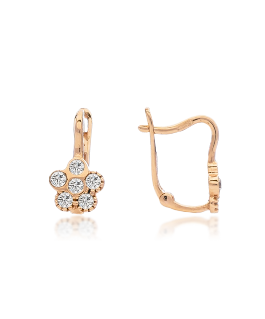 Laste kuldkõrvarõngad tsirkoonidega"Lilled" Goldinga 13U20-DE1085