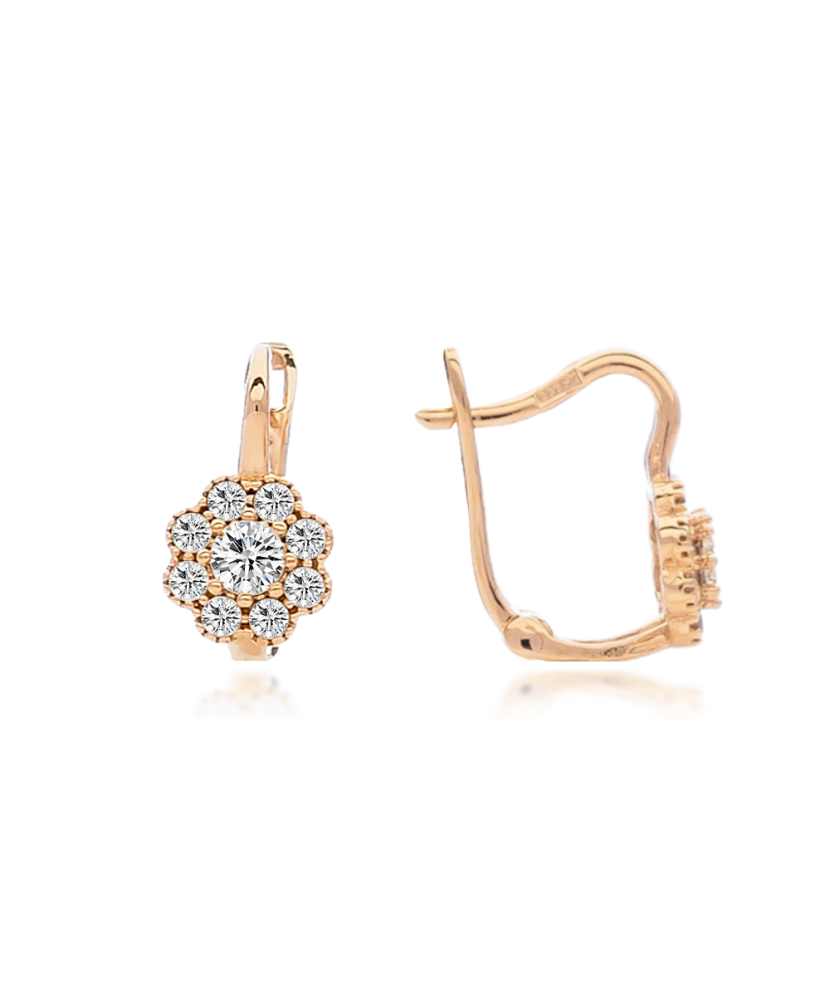 Laste kuldkõrvarõngad tsirkoonidega"Lilled" Goldinga 13U20-DE1091