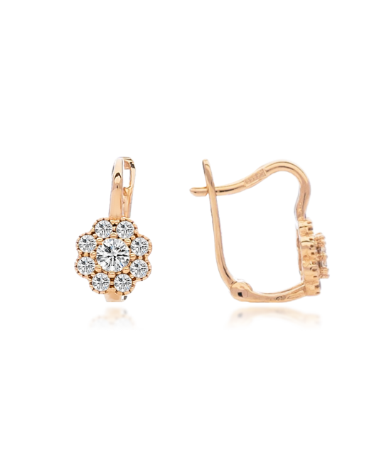 Laste kuldkõrvarõngad tsirkoonidega"Lilled" Goldinga 13U20-DE1091