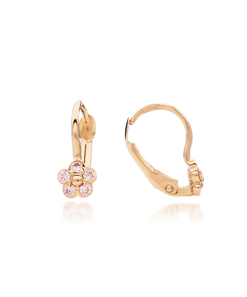 Laste kuldkõrvarõngad tsirkoonidega"Lilled" Goldinga 22EK10-CDL144/2-Y
