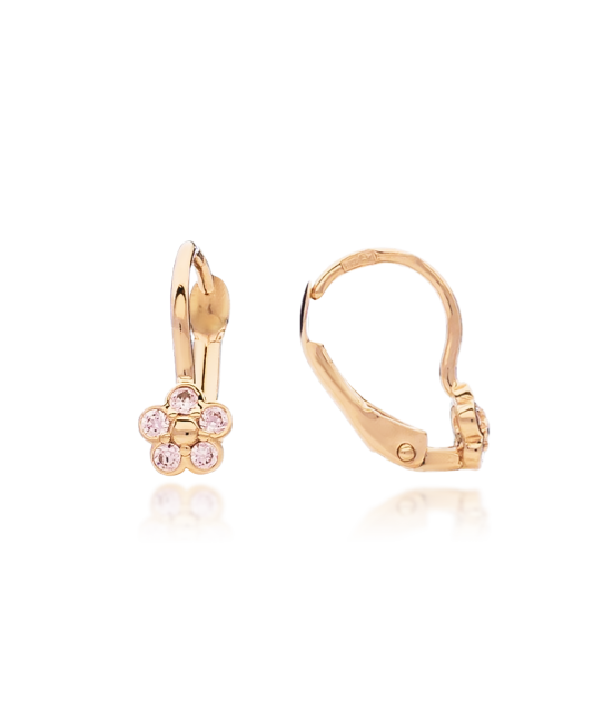 Laste kuldkõrvarõngad tsirkoonidega"Lilled" Goldinga 22EK10-CDL144/2-Y