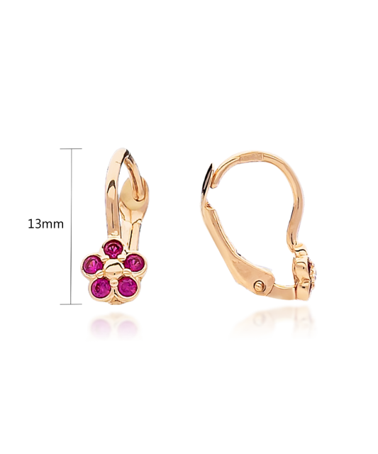 Laste kuldkõrvarõngad tsirkoonidega"Lilled" Goldinga 22EK10-CDL144/4-Y