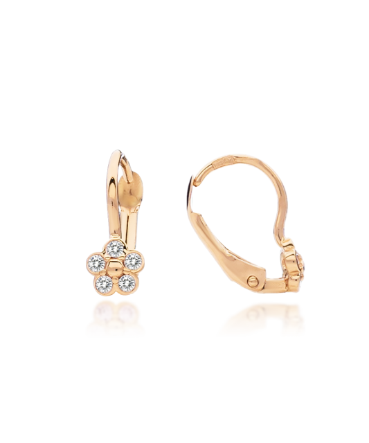 Laste kuldkõrvarõngad tsirkoonidega"Lilled" Goldinga 22EK10-CDL177/1-Y