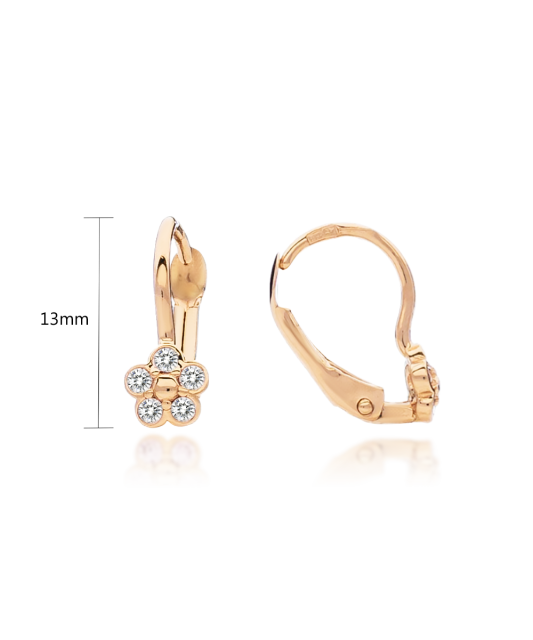 Laste kuldkõrvarõngad tsirkoonidega"Lilled" Goldinga 22EK10-CDL177/1-Y