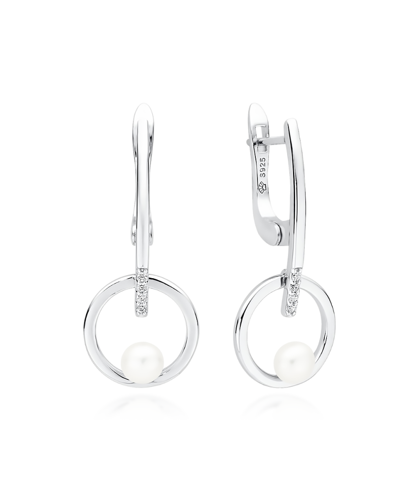 Серьги из серебра с жемчугом и цирконами