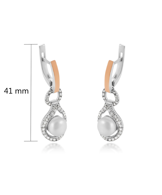 Позолоченные серьги из серебра с жемчугом и цирконами