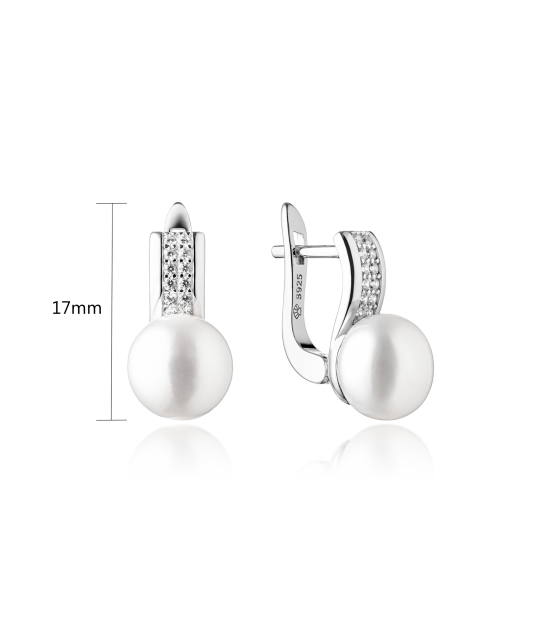 Hõbekõrvarõngad tsirkoonide naturaalsete pärlitega Goldinga SK20464EL-W