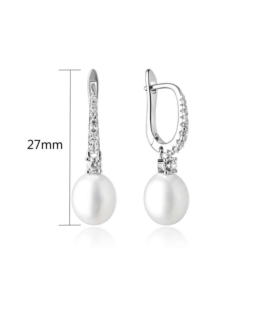 Hõbekõrvarõngad naturaalse pärli ja tsirkoonidega Goldinga SK21220EL-W