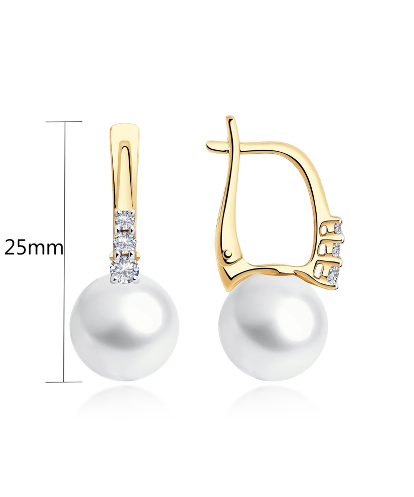 Золотые серьги с жемчугом и кристаллами