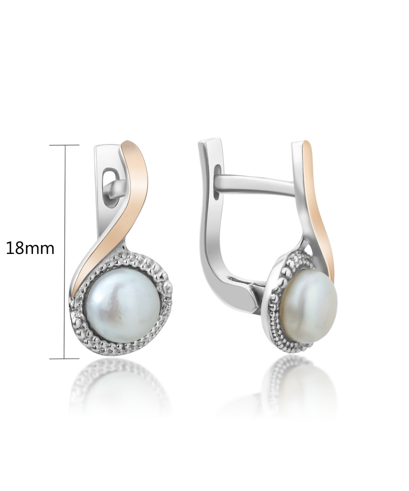 Серьги из позолоченного серебра с жемчугом и цирконами