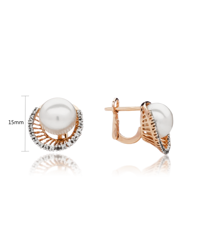 Kuldkõrvarõngad pärli ja tsirkoonidega Goldinga 00847