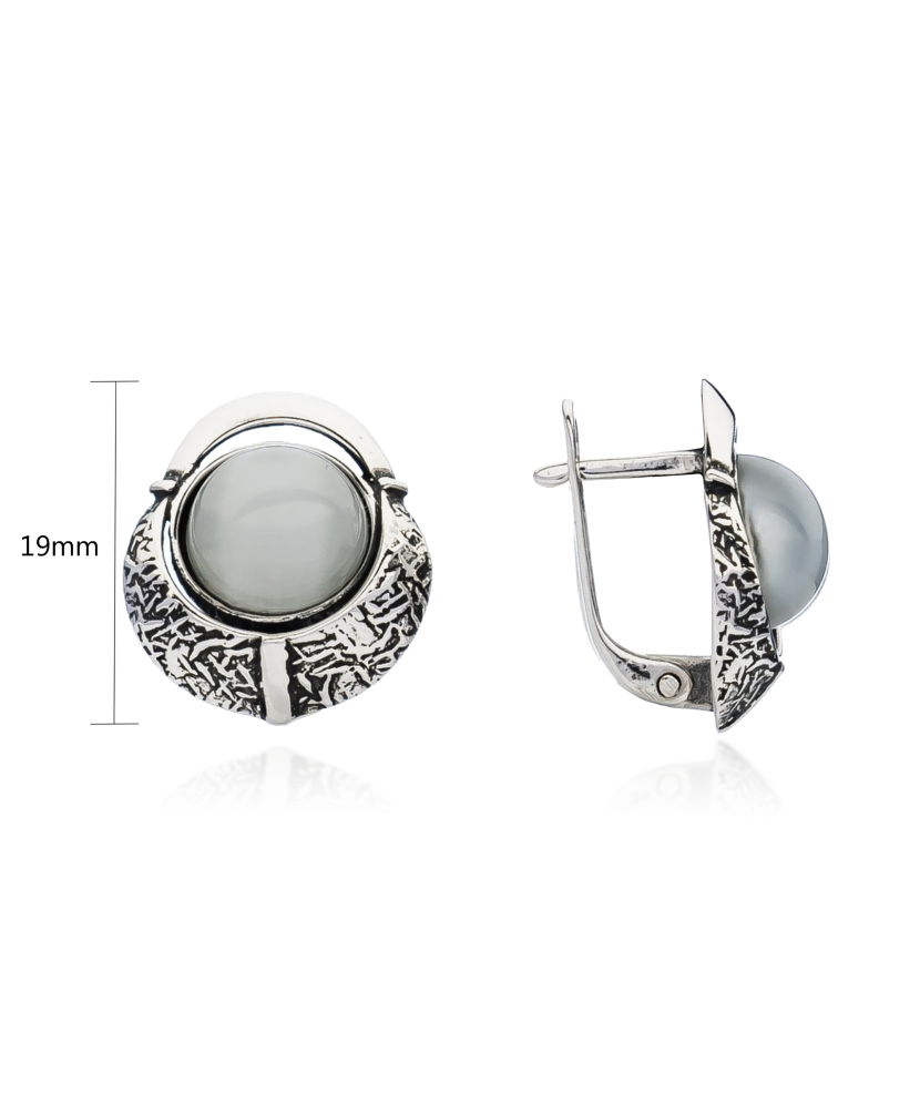 Серьги из серебра с камнем кошачий глаз